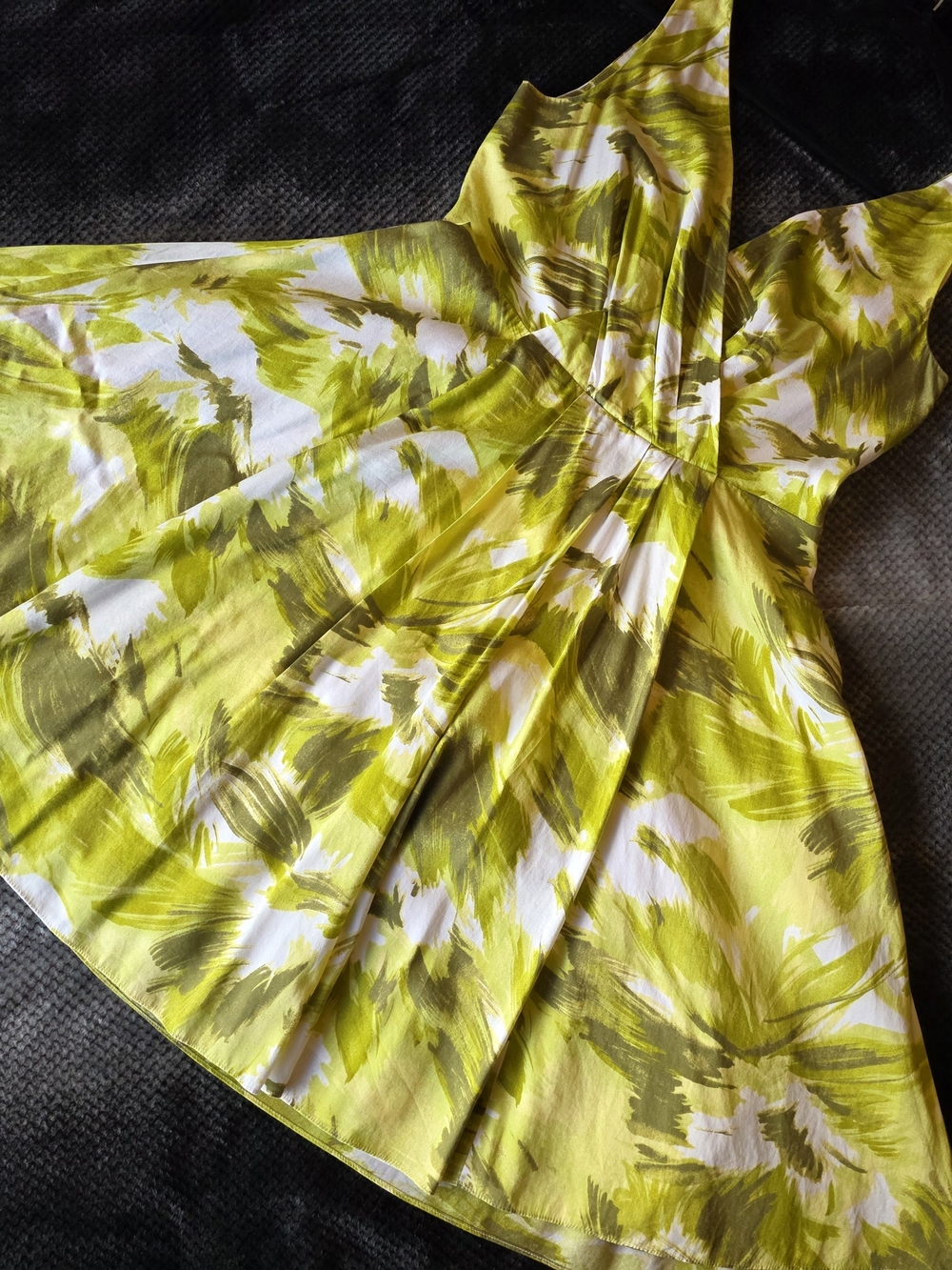 Ann Taylor Yellow-Green Brushstroke Floral Dress